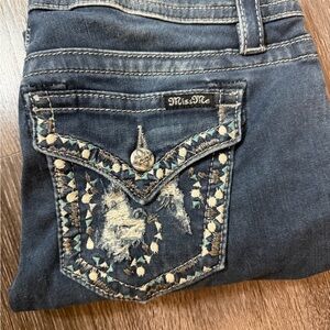 Miss Me Women's Dark Blue Easy Skinny Jeans with Embroidered Pockets
